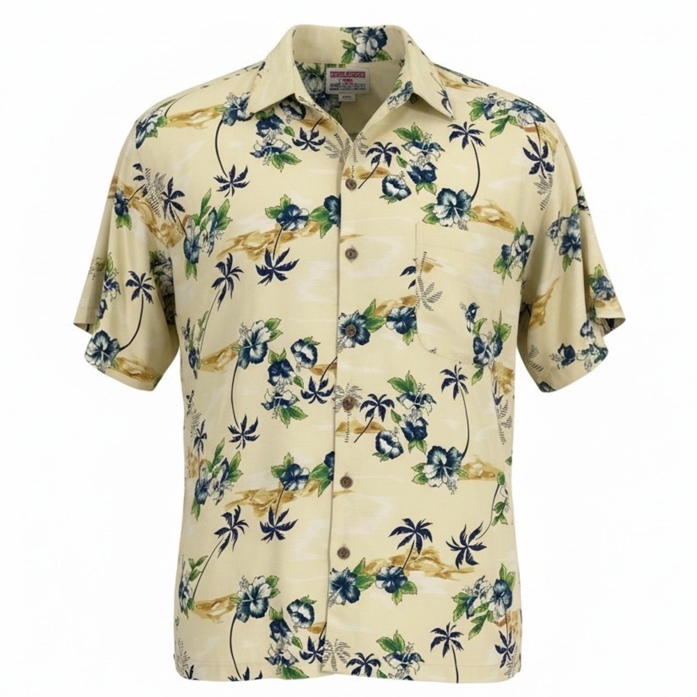 Tommy Bahama Relax Mens XXL Silk Tropical Hibiscus Palm Tree Shirt Pale Yellow